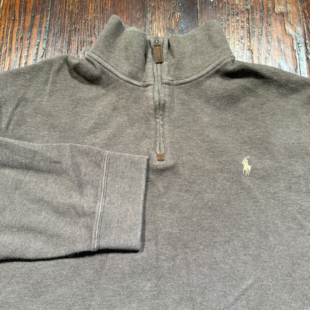 Polo Ralph Lauren Sweater Mens 2XL Brown 1/4 Zip‎ Pullover Tan Pony Preppy